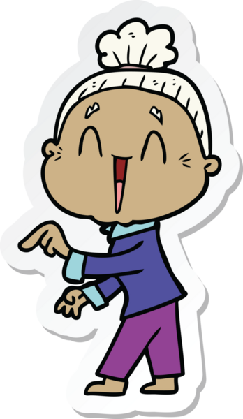 Bir insan tarafından çizilmiş mutlu yaşlı bir kadının çıkartması.