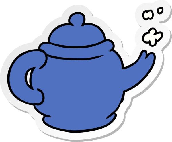 Bir insan tarafından çizilmiş mavi çay demliğinin el çizimi karikatürü.