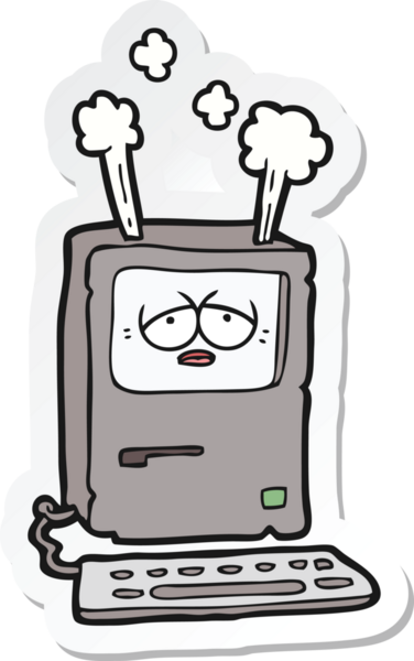 Bir insan tarafından çizilmiş yorgun bilgisayar etiketi.