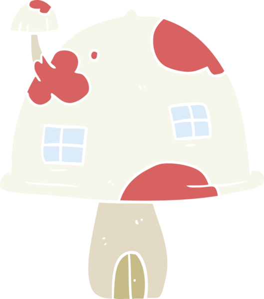 Bir insan tarafından çizilmiş düz renkli mantar evi.