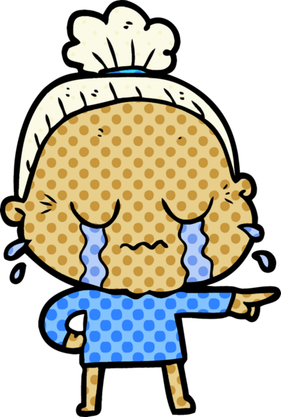 Bir insan tarafından çizilmiş ağlayan yaşlı kadın çizgi filmi.