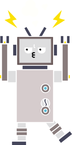 Bir insan tarafından çizilmiş düz renkli bir robot karikatürü