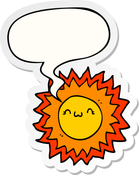 Bir insan tarafından çizilmiş balon çıkartmalı karikatür güneşi.