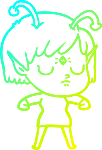 Bir insan tarafından çizilmiş bir uzaylı kız çizgi filmi.