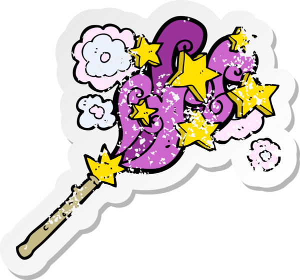 Bir insan tarafından çizilmiş bir çizgi film sihirli değneğinin gerilmiş yapıştırması.