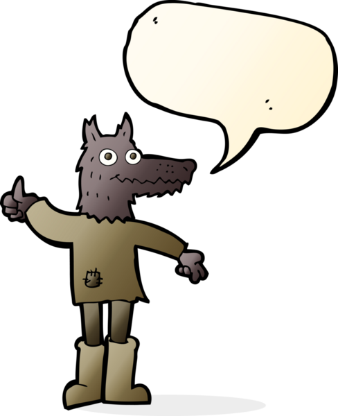 Bir insan tarafından çizilmiş konuşma balonu olan bir kurt adam.