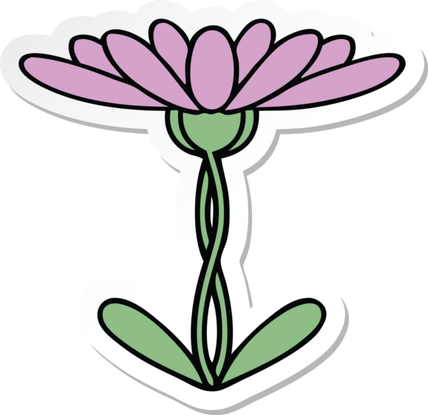 Bir insan tarafından çizilmiş şirin bir karikatür çiçeğinin çıkartması.