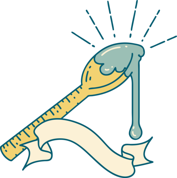 Bir insan tarafından çizilmiş bir kaşık bal dövmeli parşömen.