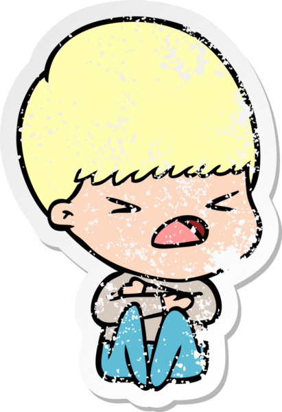 Bir insan tarafından çizilmiş stresli bir çizgi film çıkartması.