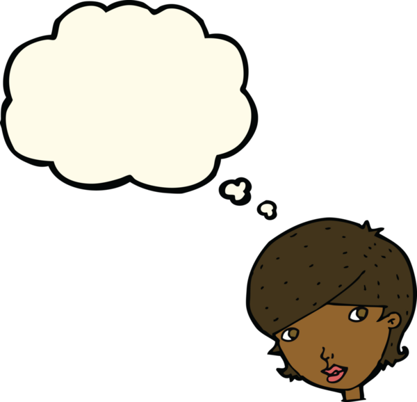 Bir insan tarafından çizilmiş düşünce baloncuğu olan çizgi film dostu kadın.