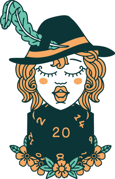 Bir insan tarafından çizilmiş 20 zarlı Retro Dövme Tarzı insan ozanı