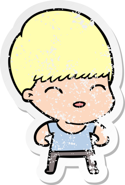 Bir insan tarafından çizilmiş mutlu çizgi film çocuğunun sıkıntılı çıkartması.