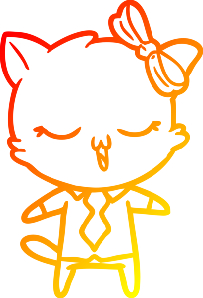 Bir insan tarafından kafasında yay olan çizgi film kedisinin sıcak çizgi çizimi