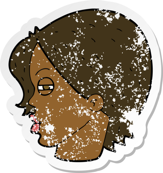 Bir insan tarafından çizilmiş dar gözlü, karikatür kadın yüzünün gerilemiş yapıştırması.