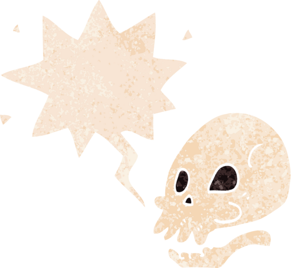 grunge 'da konuşma baloncuğu olan karikatür kafatası bir insan tarafından çizilmiş gerilimli retro stil