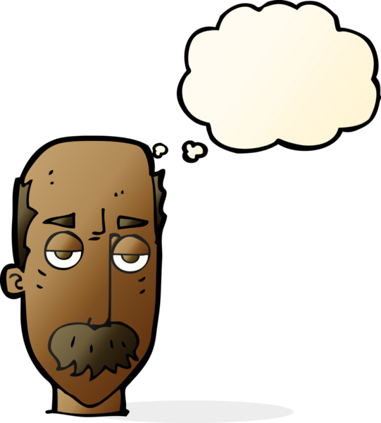 Bir insan tarafından çizilen düşünce baloncuğuyla sıkılmış yaşlı bir adam.