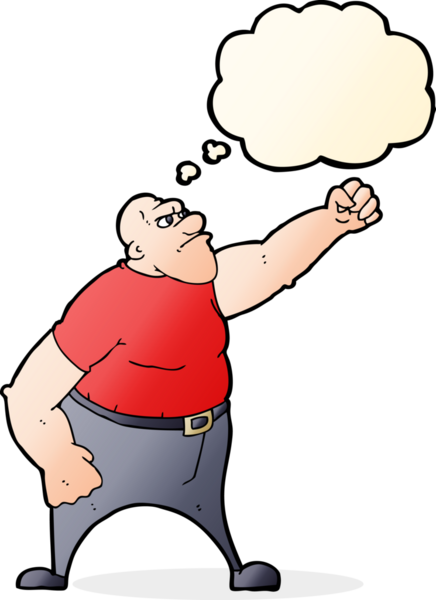 Bir insan tarafından çizilmiş düşünce baloncuğu olan kızgın bir adam.