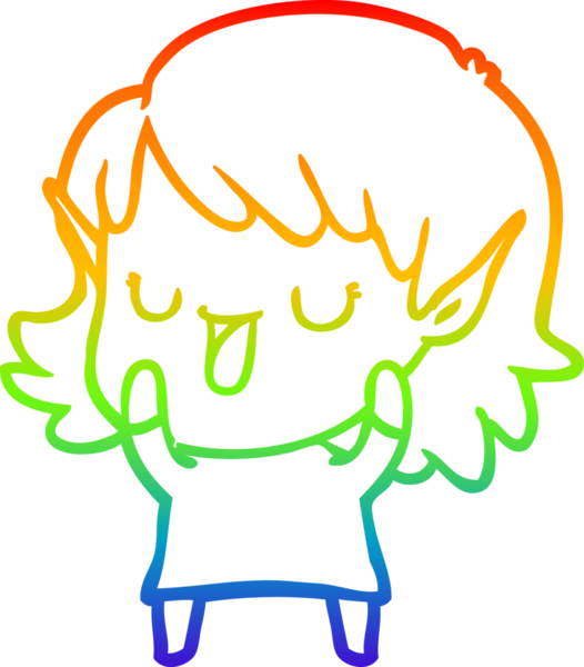 Gökkuşağı gradyan çizgi çizimi bir insan tarafından çizilmiş bir elf kızı