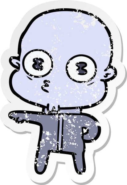 Bir insan tarafından çizilmiş garip kel bir uzay adamının sıkıntılı çıkartması.