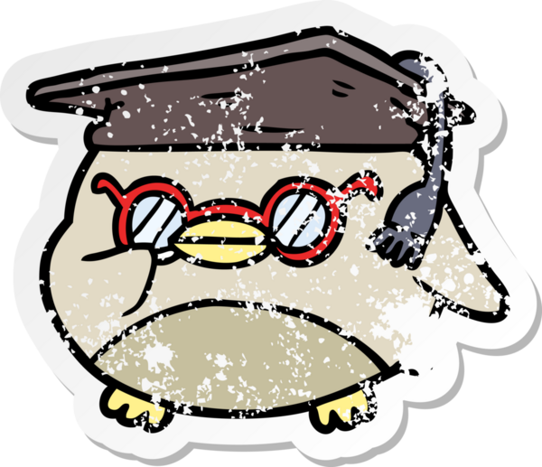 Bir insan tarafından çizilmiş akıllı bir kuşun sıkıntılı çıkartması.