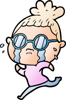 Bir insan tarafından çizilmiş gözlüklü, ağlayan bir kadın.