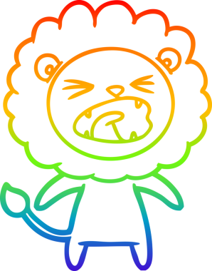 Bir insan tarafından çizilmiş kızgın bir aslanın gökkuşağı gradyanı çizimi