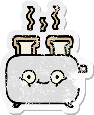 Bir insan tarafından çizilmiş bir ekmek kızartma makinesinin hüzünlü çıkartması.