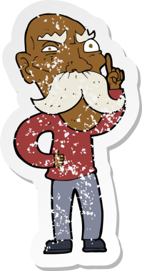 Bir insan tarafından çizilmiş yaşlı bir adamın rahatsız edilmiş eski bir karikatür yapıştırması.