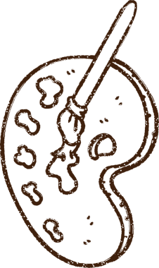 Bir insan tarafından çizilen sanatçı paleti Kömür Çizimi