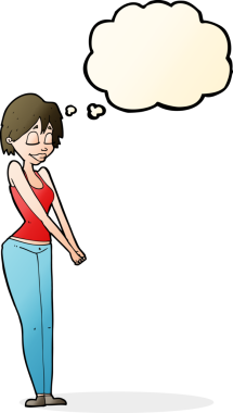 Bir insan tarafından çizilmiş düşünce balonlu çizgi film içerikli kadın.