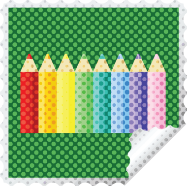 bir insan tarafından çizilmiş renkli kalemler grafiksel kare çıkartma damgası