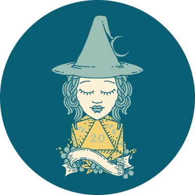 Bir insan tarafından çizilmiş 20 D20 zarlı Retro Dövme Tarzı insan büyücüsü