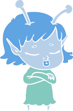 Tatlı uzaylı kız düz renkli çizgi film bir insan tarafından çizilmiş.