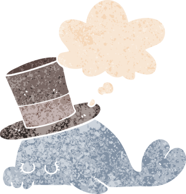 Homurdanan düşünce baloncuğu olan sevimli çizgi film yunusu insan tarafından çizilmiş dertli retro stili.