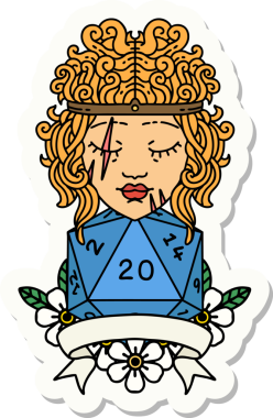 Bir insan tarafından çizilmiş 20 zarlı bir insan barbarının çıkartması.