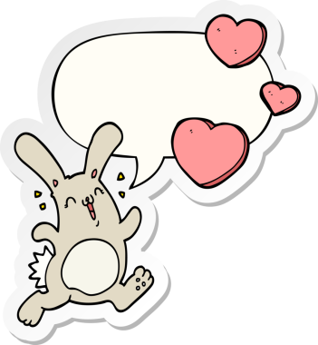Bir insan tarafından çizilmiş konuşma kabarcığına aşık çizgi film tavşanı.