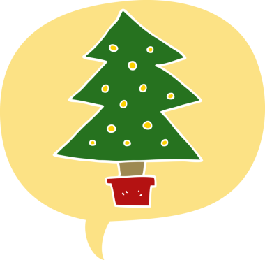bir insan tarafından çizilmiş retro tarzı konuşma baloncuğu olan çizgi film noel ağacı