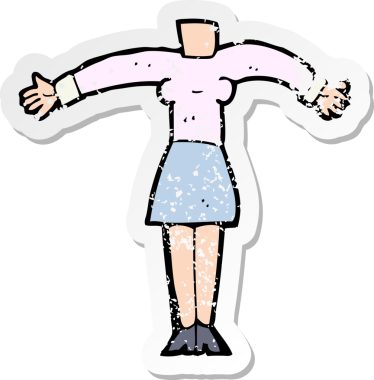 Bir insan tarafından çizilmiş bir karikatür kadın vücudunun gerilimli etiketi.