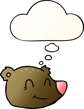 Bir insan tarafından çizilmiş yumuşak eğimli düşünce baloncuğu ile çizgi film mutlu ayı yüzü