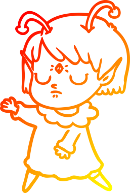 Bir insan tarafından çizilmiş bir uzaylı kız çizgi çizimi.