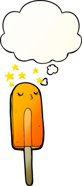Karikatür buz lolipopu. Düşünce baloncuğu bir insan tarafından çizilmiş.