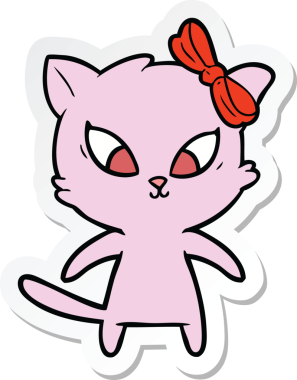 Bir insan tarafından çizilmiş çizgi film kedisinin çıkartması.