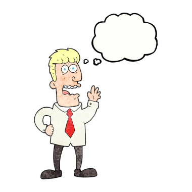 Bir insan tarafından çizilmiş serbest çizim düşünce balonu desenli karikatür işadamı