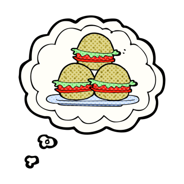 Bir insan tarafından çizilmiş serbest çizim baloncuk hamburger tabağı.