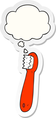 Düşünce baloncuklu diş fırçası insan tarafından çizilmiş bir çıkartma.