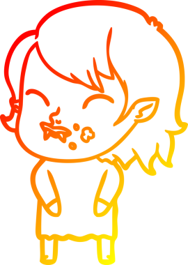 Bir insan tarafından çizilmiş yanağında kan olan vampir bir kızın çizgi film çizimi.