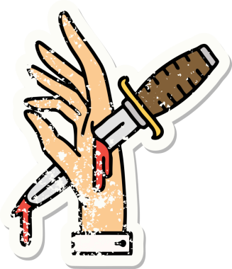 İnsan eliyle çizilmiş geleneksel bir hançer stili dövmesi var.