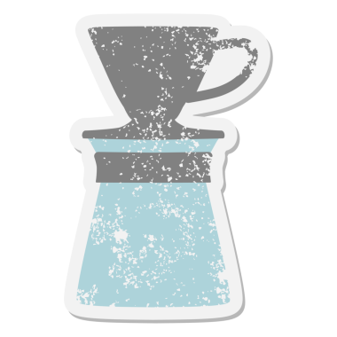 Bir insan tarafından çizilmiş damlalı kahve makinesi grunge etiketi.