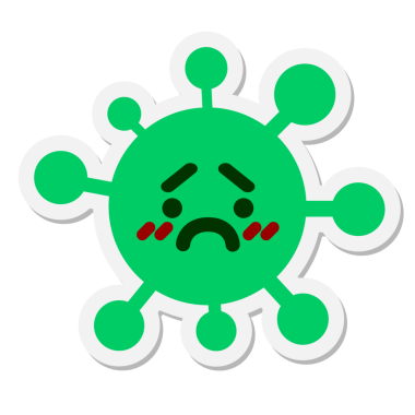 Bir insan tarafından çizilmiş mutsuz virüs etiketi.