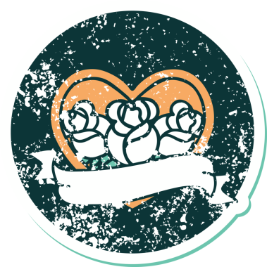 Bir insanın çizdiği çiçekli kalp ve pankartın sembolik dövmeli resmi.